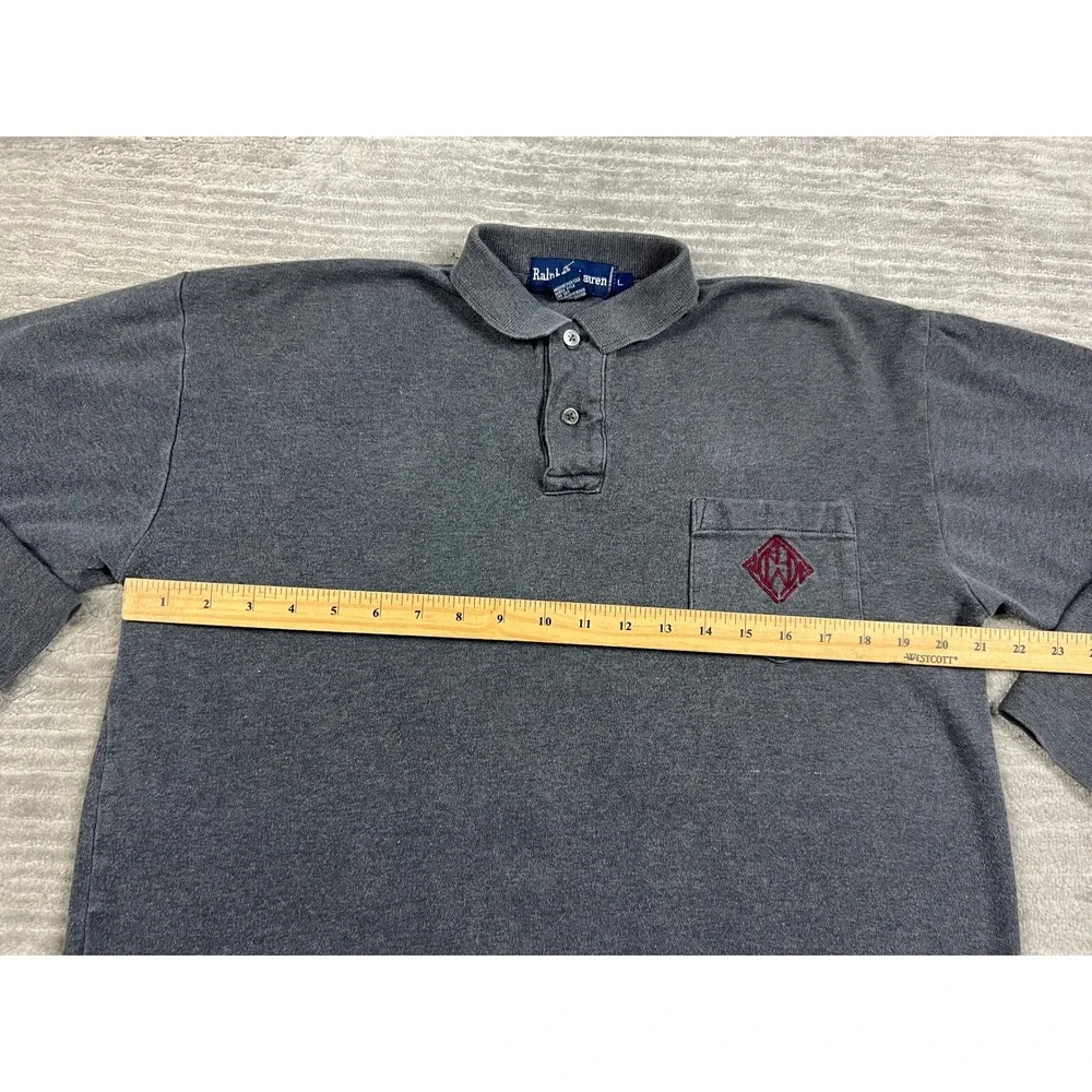 Ralph Lauren Polo Shirt Mens Large Gray Long Sleeve Monogram Pocket Cotton 90s
